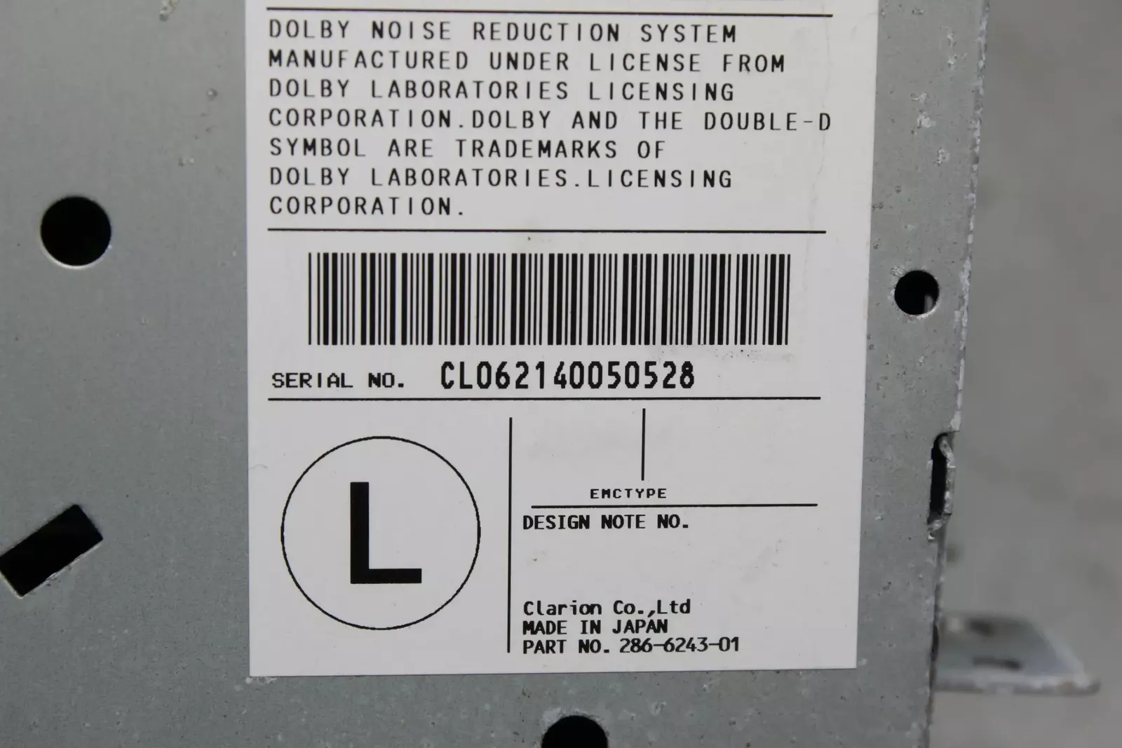 Nissan Clarion radio label